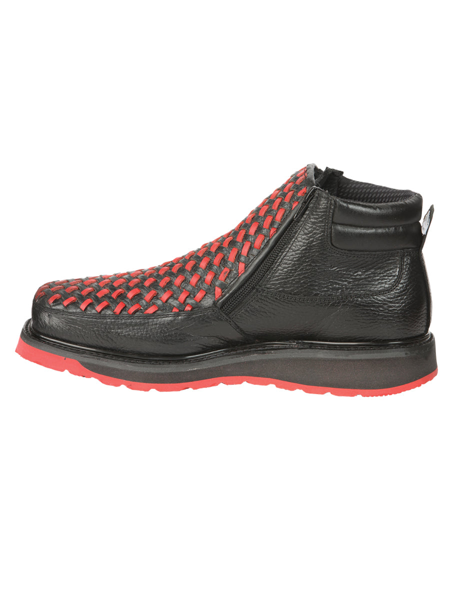 El General Men's Ankle Boots with Zipper - Black/Red Petatillo Leather 45402