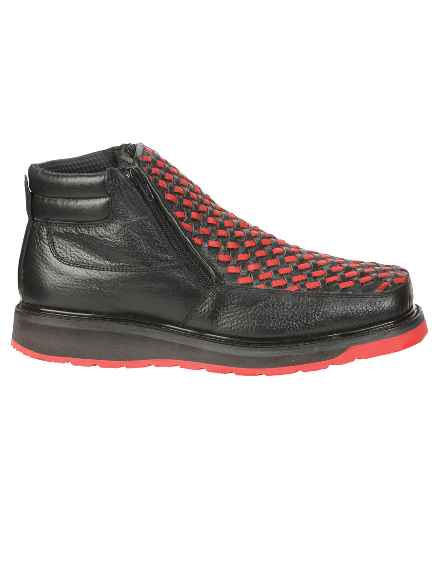 El General Men's Ankle Boots with Zipper - Black/Red Petatillo Leather 45402