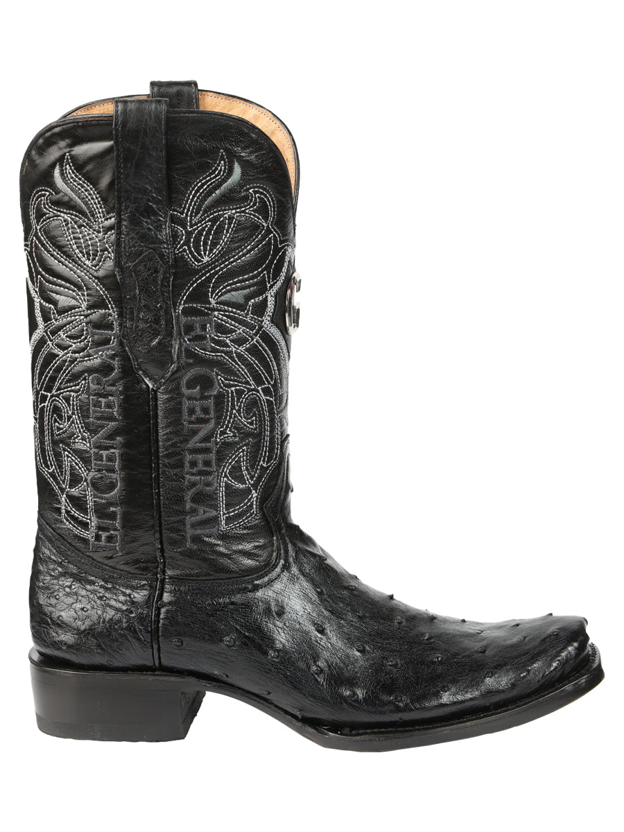 El General Men's Exotic Ostrich Leather Cowboy Boots - Black 45515