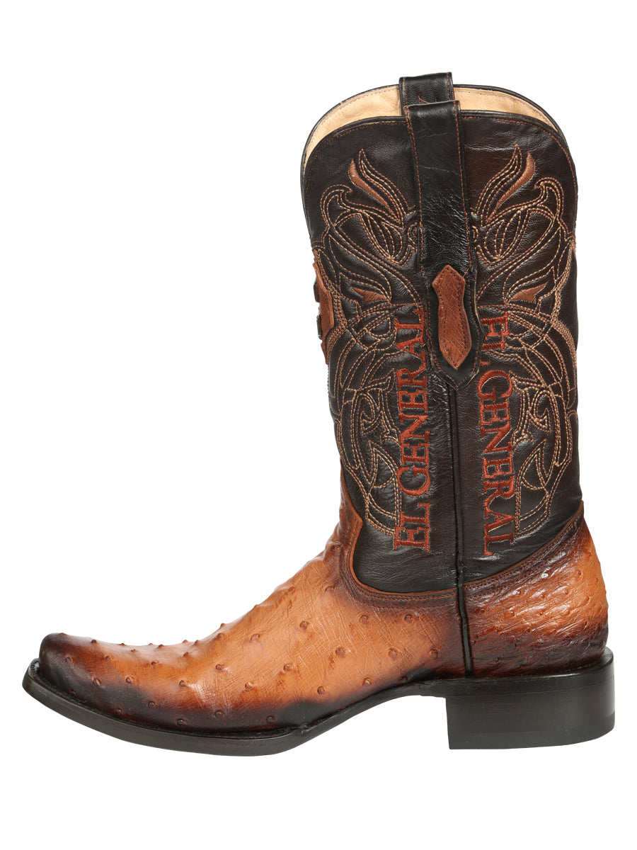 El General Men's Exotic Ostrich Leather Cowboy Boots - Cognac 45517
