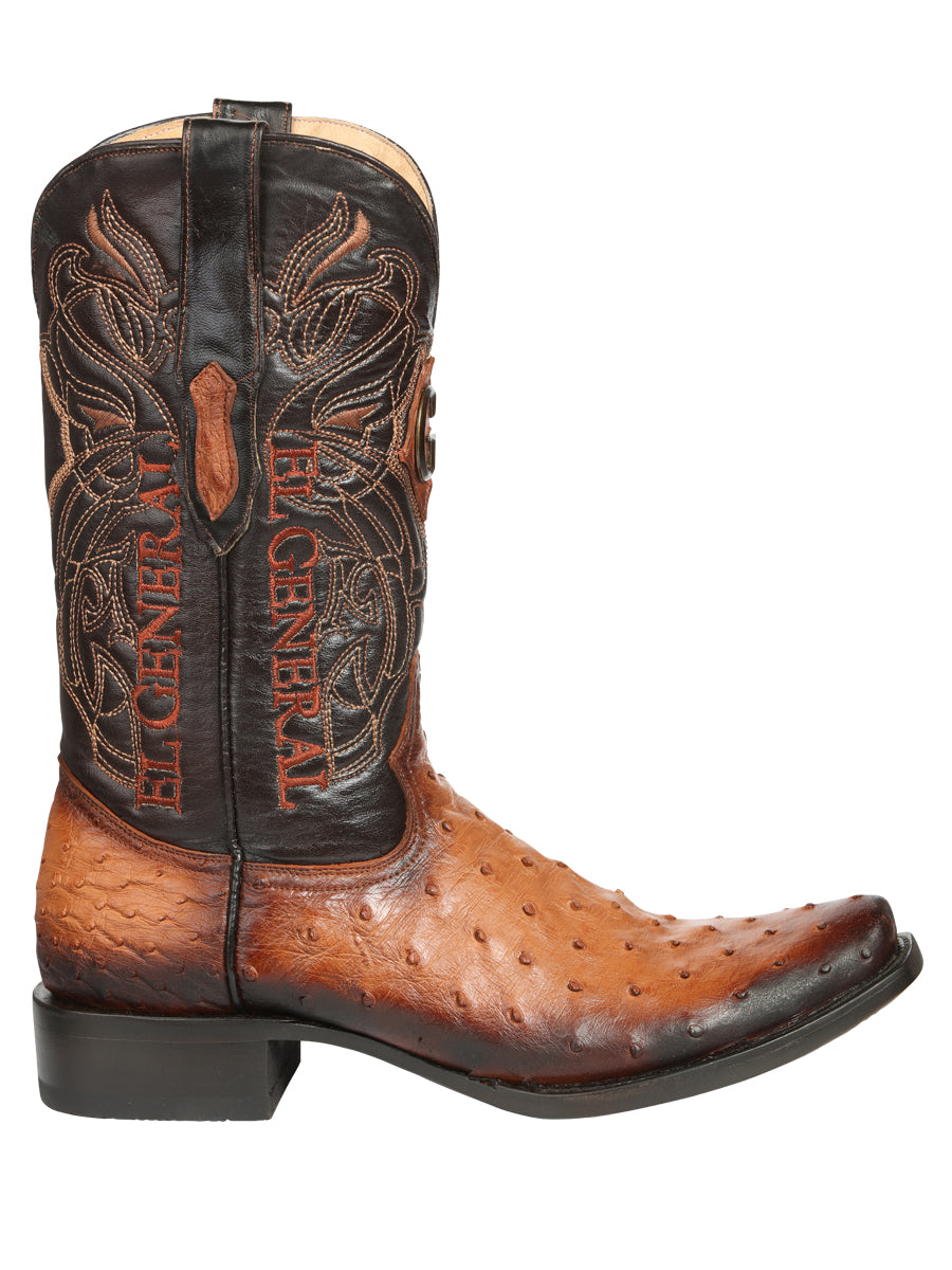 El General Men's Exotic Ostrich Leather Cowboy Boots - Cognac 45517