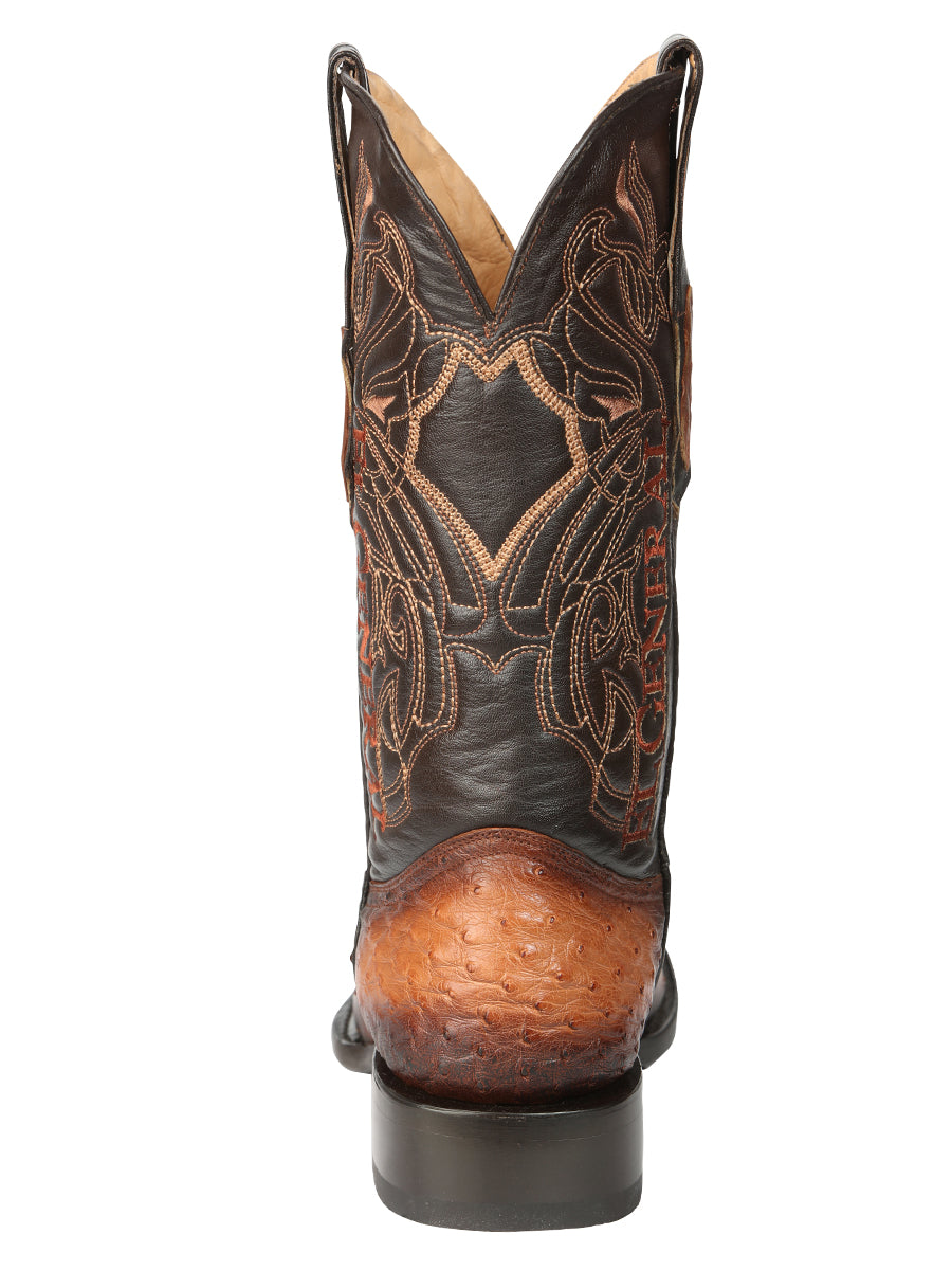 El General Men's Exotic Ostrich Leather Cowboy Boots - Cognac 45517
