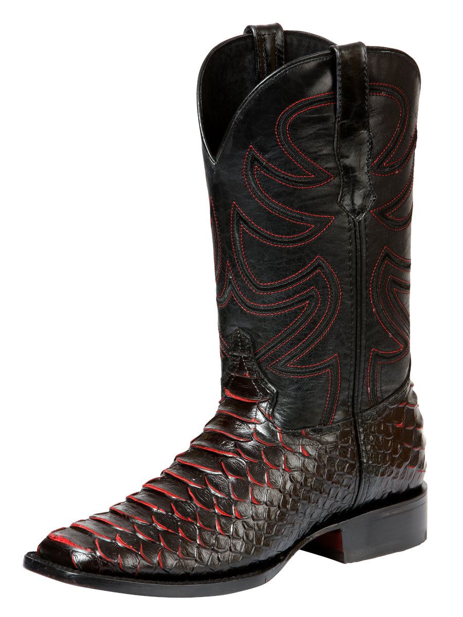 El General Men's Rodeo Boot Imitation Python - Black/Red 45565