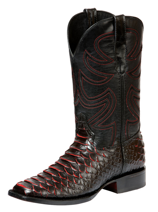 El General Men's Rodeo Boot Imitation Python - Black/Red 45565