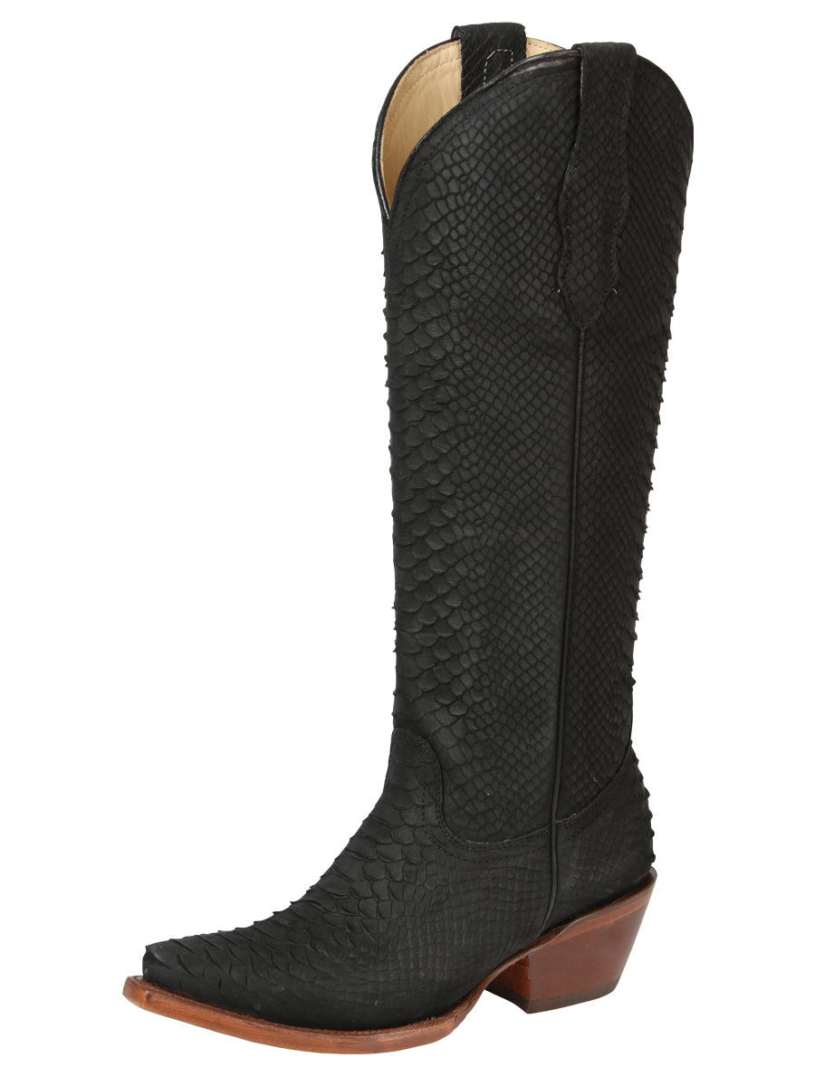 El General Women’s Western Boots Python Print - Black 45791