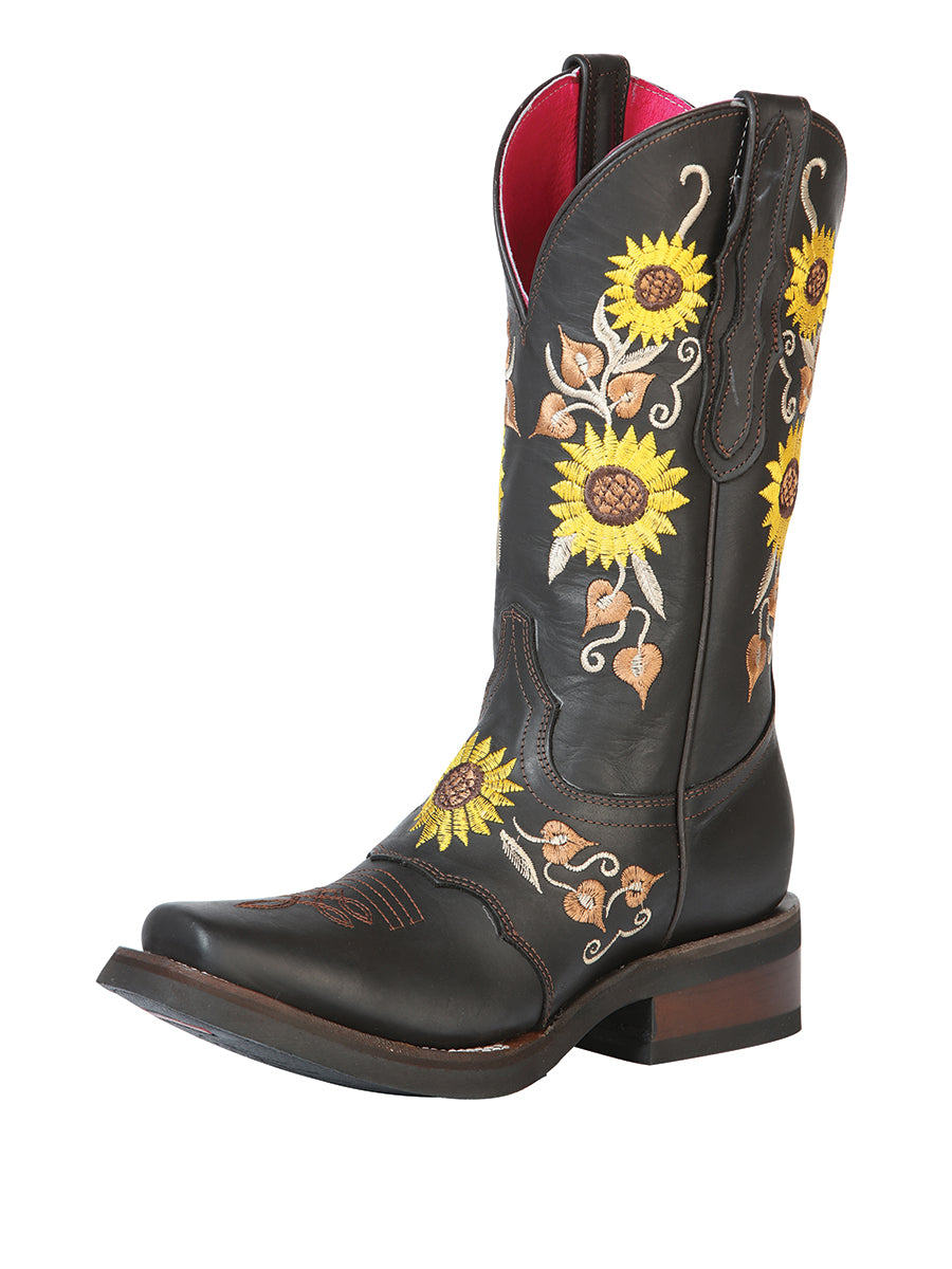 El General Women's Rodeo Boot - Dark Brown/Sunflowers 51149