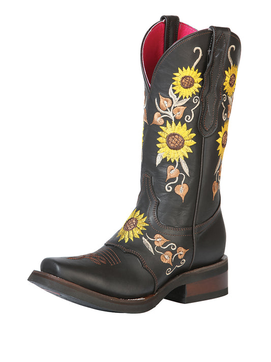El General Women's Rodeo Boot - Dark Brown/Sunflowers 51149