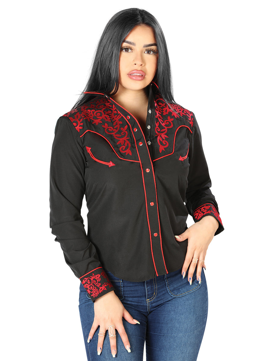 Women's Black Embroidered Western-Style Blouse 126668