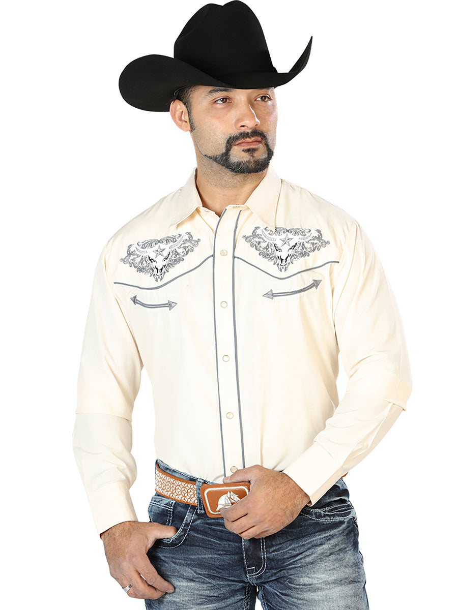 El Señor de los Cielos Embroidered Shirt Beige/Gray 126679