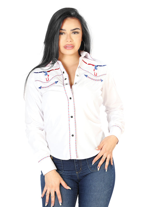 Women's White Embroidered Western-Style Blouse 126681