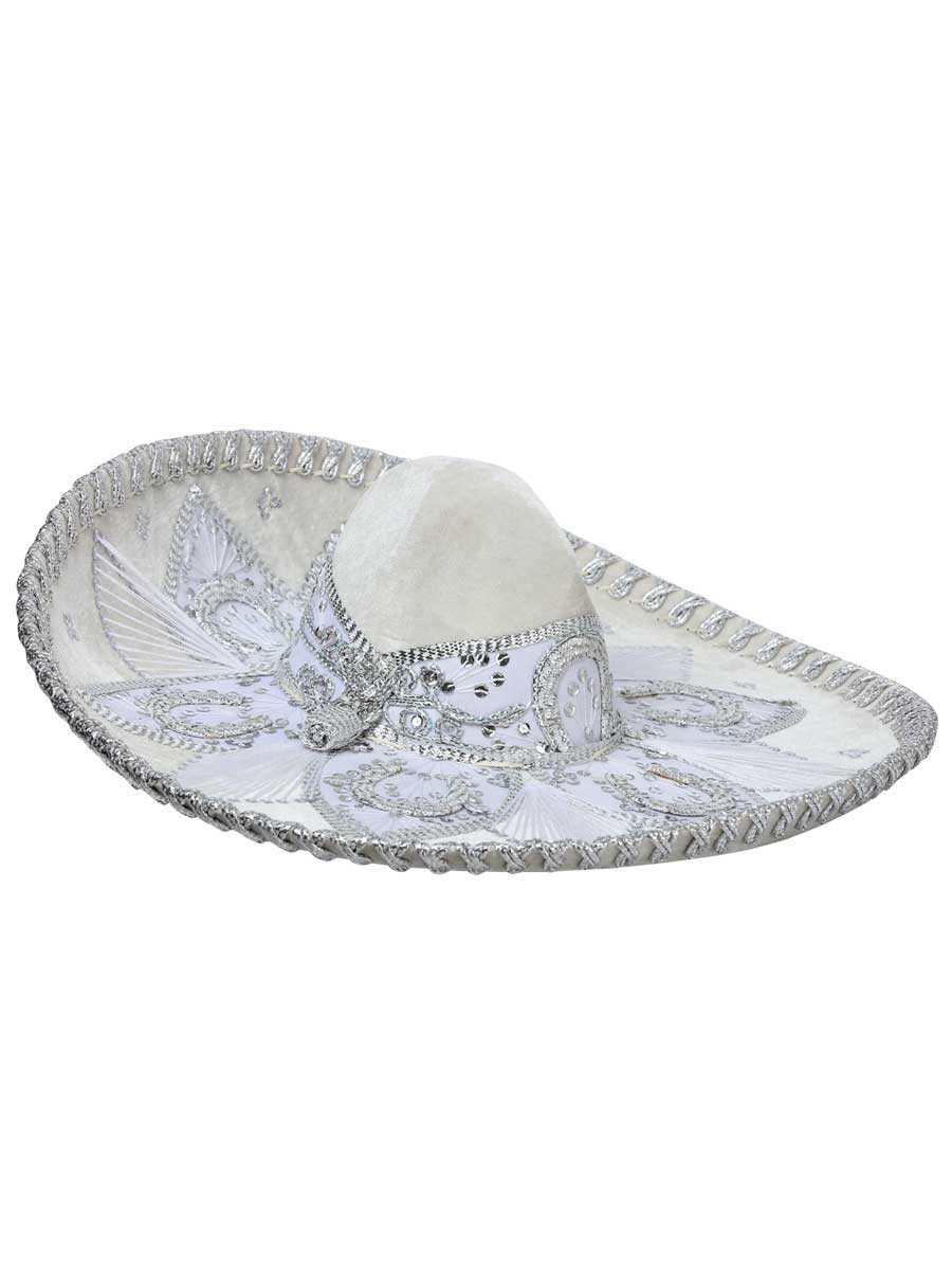 Adult Mexican Charro Hat, Velvet, White/Silver, 600206