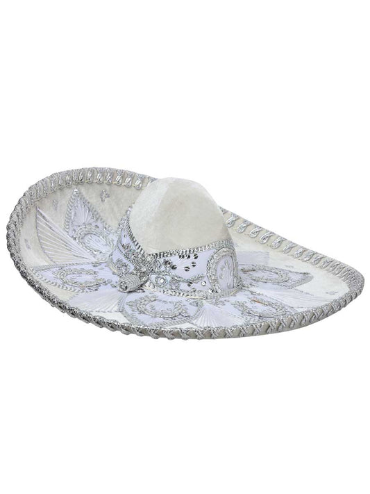 Adult Mexican Charro Hat, Velvet, White/Silver, 600206