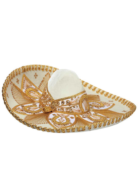 Adult Mexican Charro Hat, Velvet, Ivory/Gold, 600209