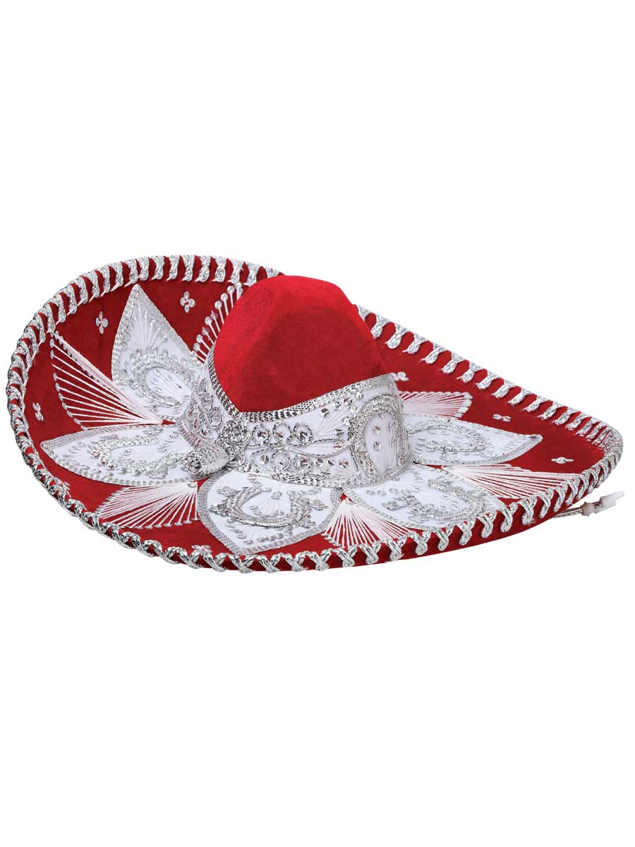 Adult Mexican Charro Hat, Velvet, Red/Silver, 600210