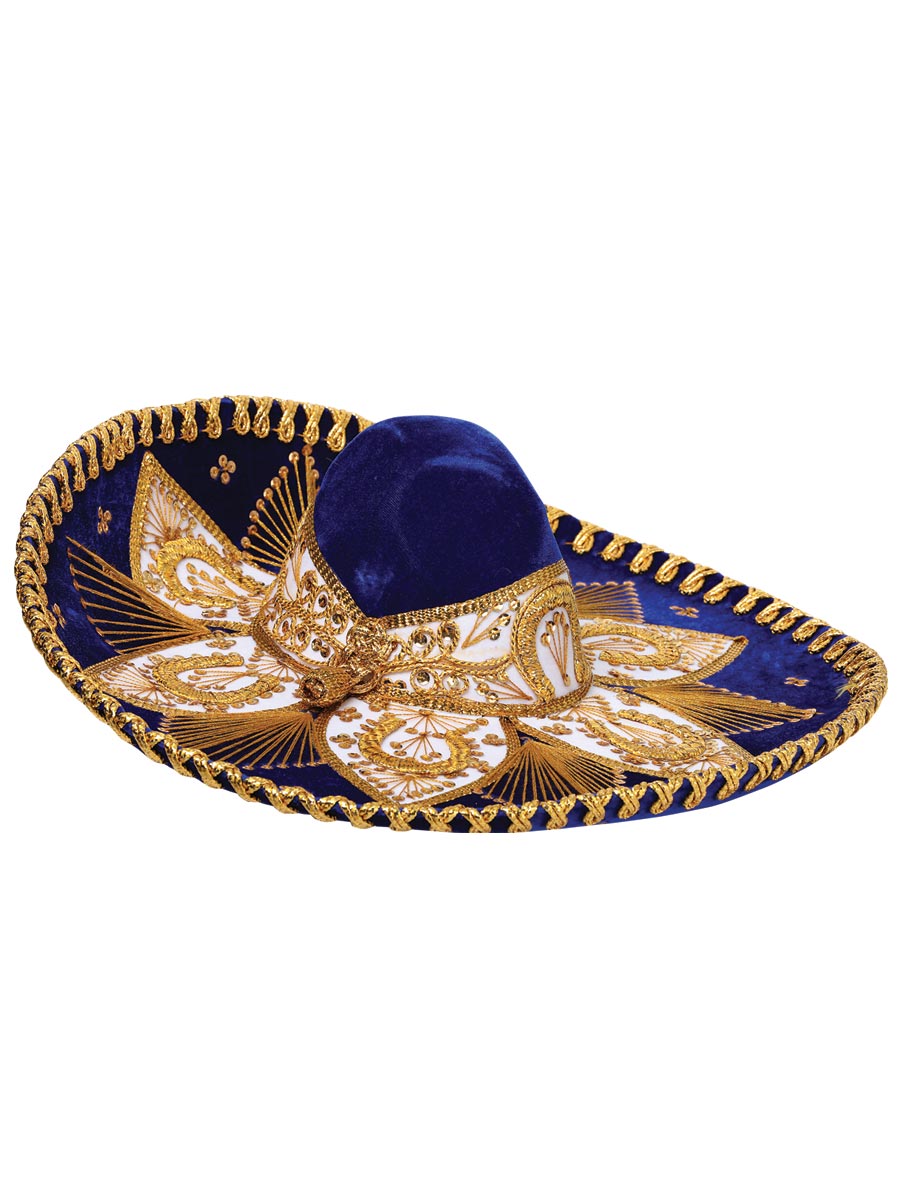 Adult Mexican Charro Hat, Velvet, Royal Blue/Gold, 600214