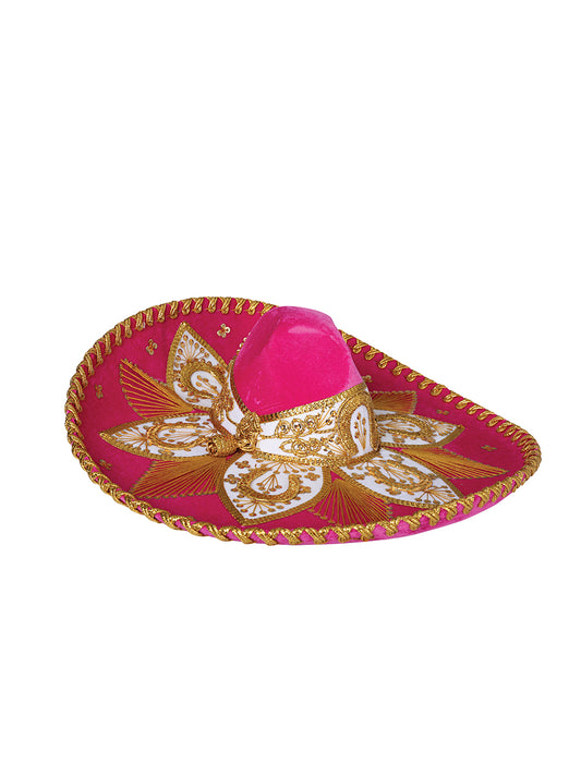 Adult Mexican Charro Hat, Velvet, Fuchsia/Gold, 600763