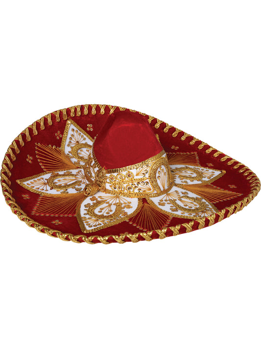 Adult Mexican Charro Hat, Velvet, Red/Gold, 600767
