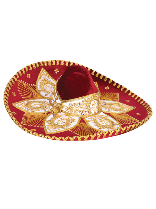 Adult Mexican Charro Hat, Velvet, Wine/Gold, 601775