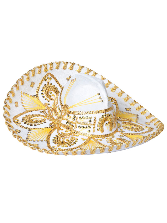 Youth Mexican Charro Hat, Velvet, White/Gold, 602531