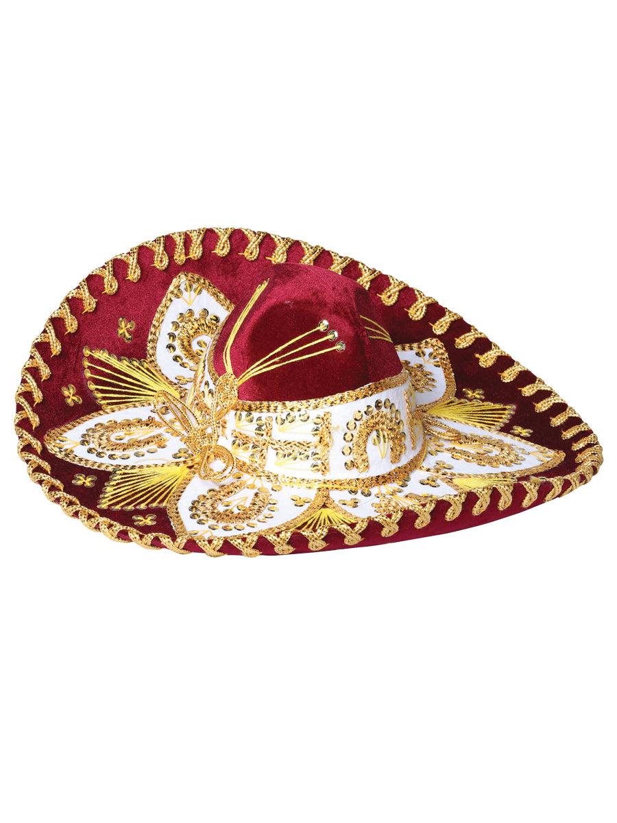 Youth Mexican Charro Hat, Velvet Wine/Gold 602532