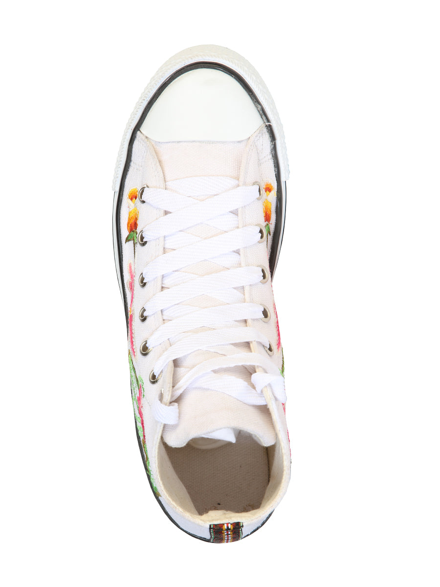 Artisanal Embroidered Sneakers, Textile Canvas, White, 602781