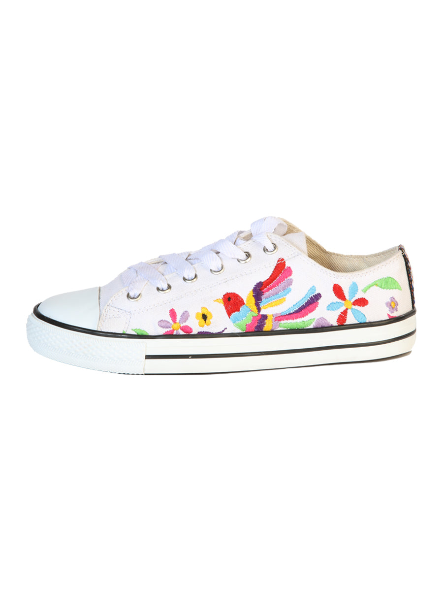 Artisanal Embroidered Sneakers, Textile Canvas, White, 602782