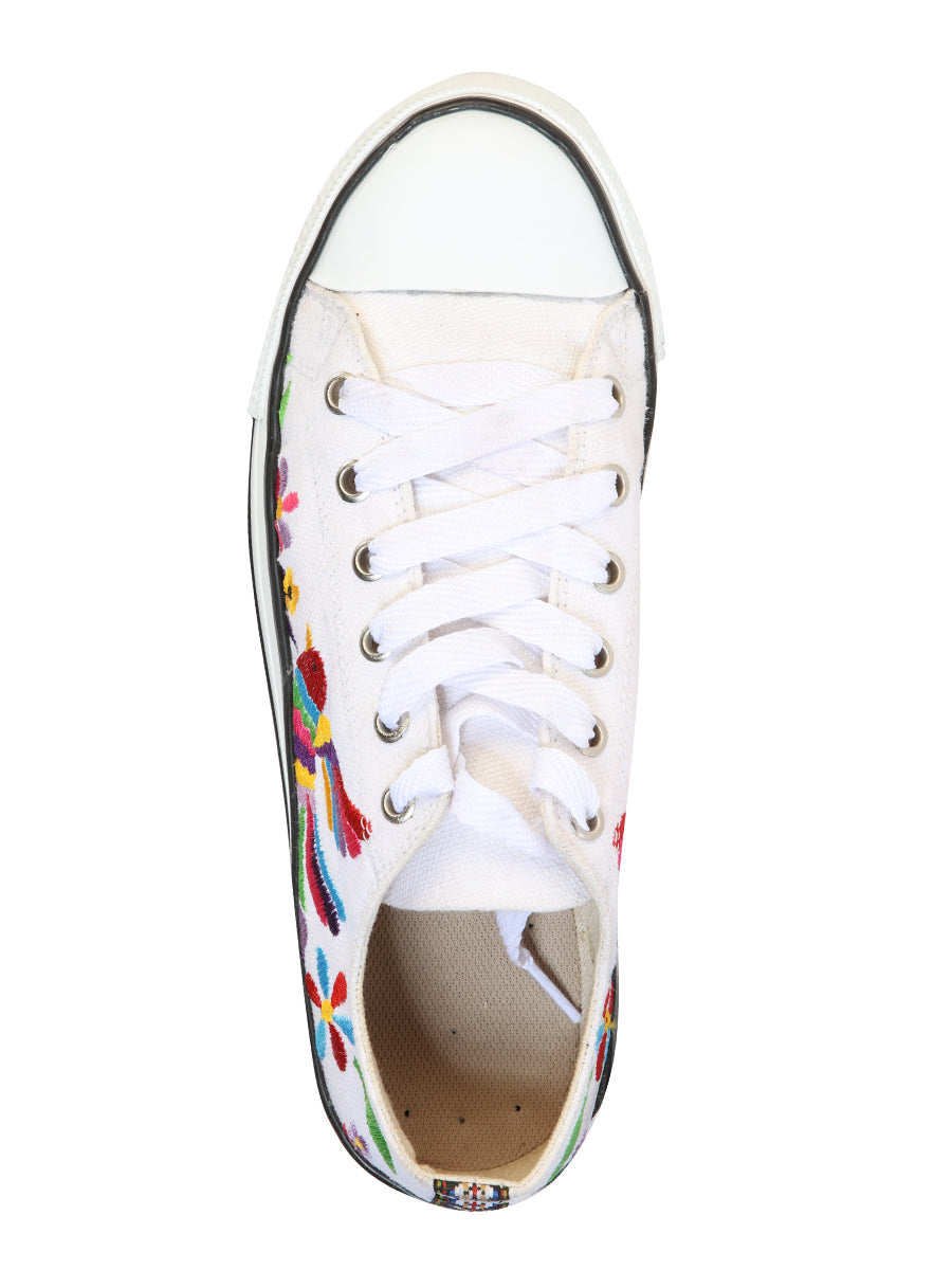 Artisanal Embroidered Sneakers, Textile Canvas, White, 602782