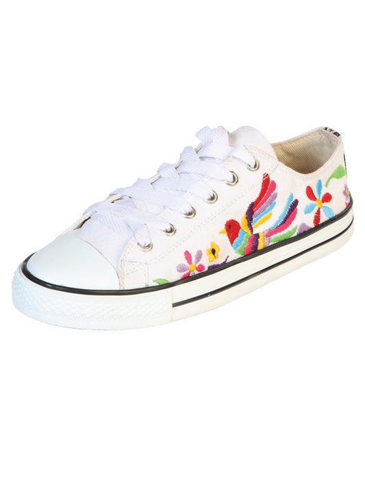 Artisanal Embroidered Sneakers, Textile Canvas, White, 602782