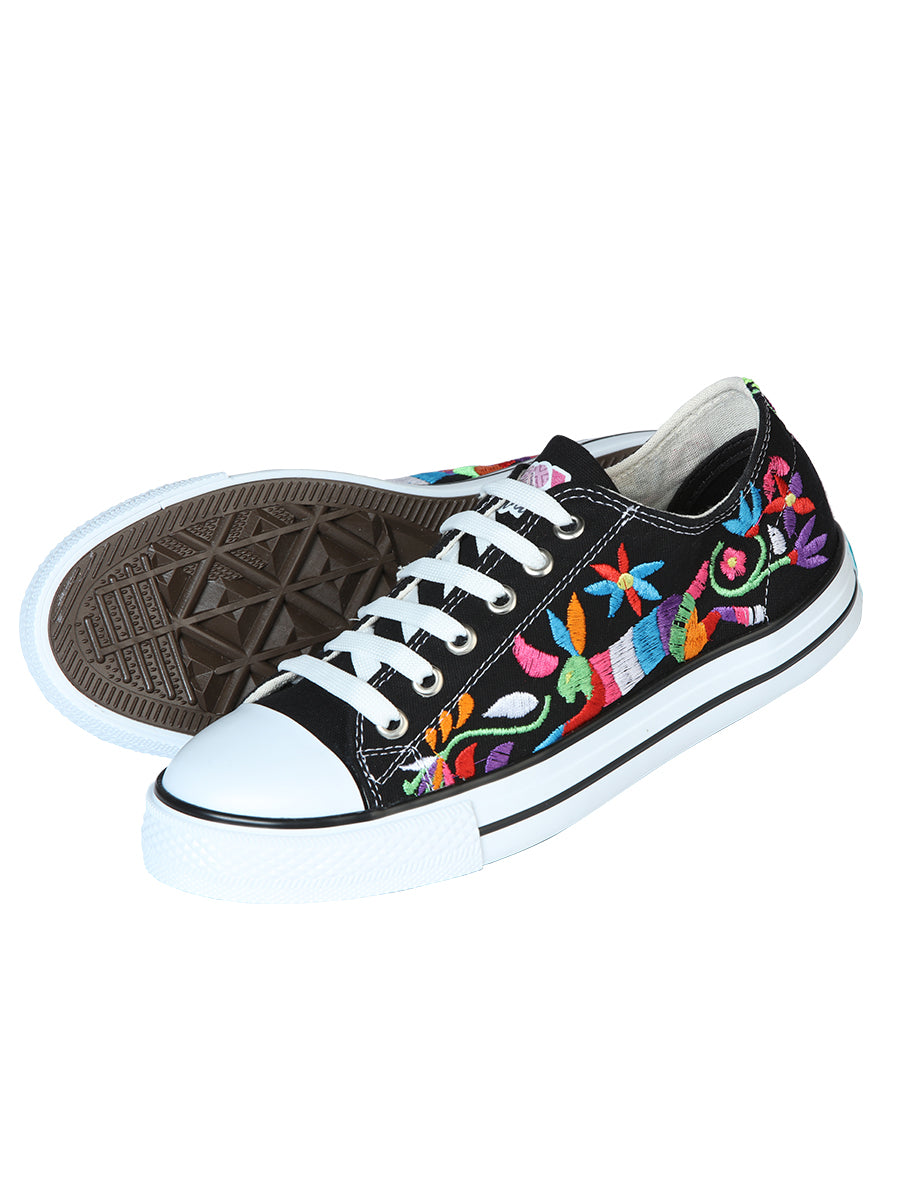Artisanal Embroidered Sneakers, Textile Canvas, Black, 602783