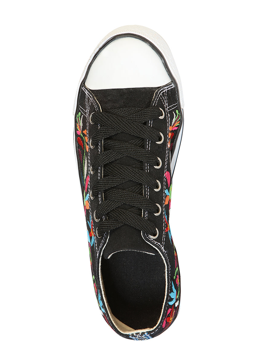 Artisanal Embroidered Sneakers, Textile Canvas, Black, 602783