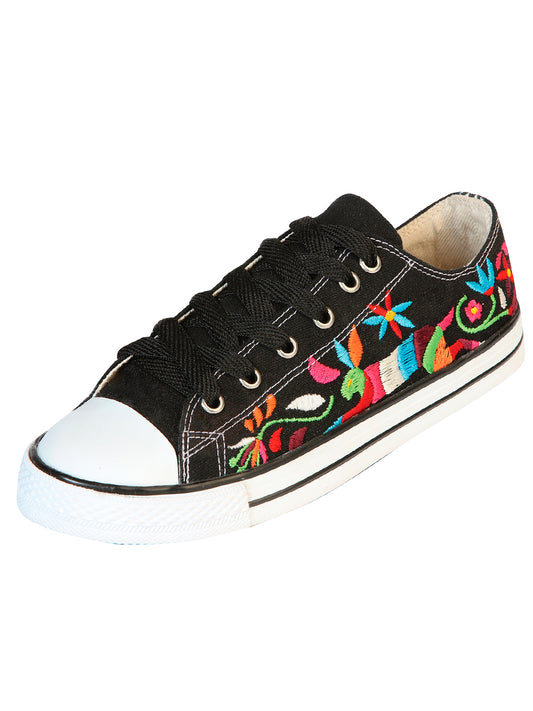 Artisanal Embroidered Sneakers, Textile Canvas, Black, 602783