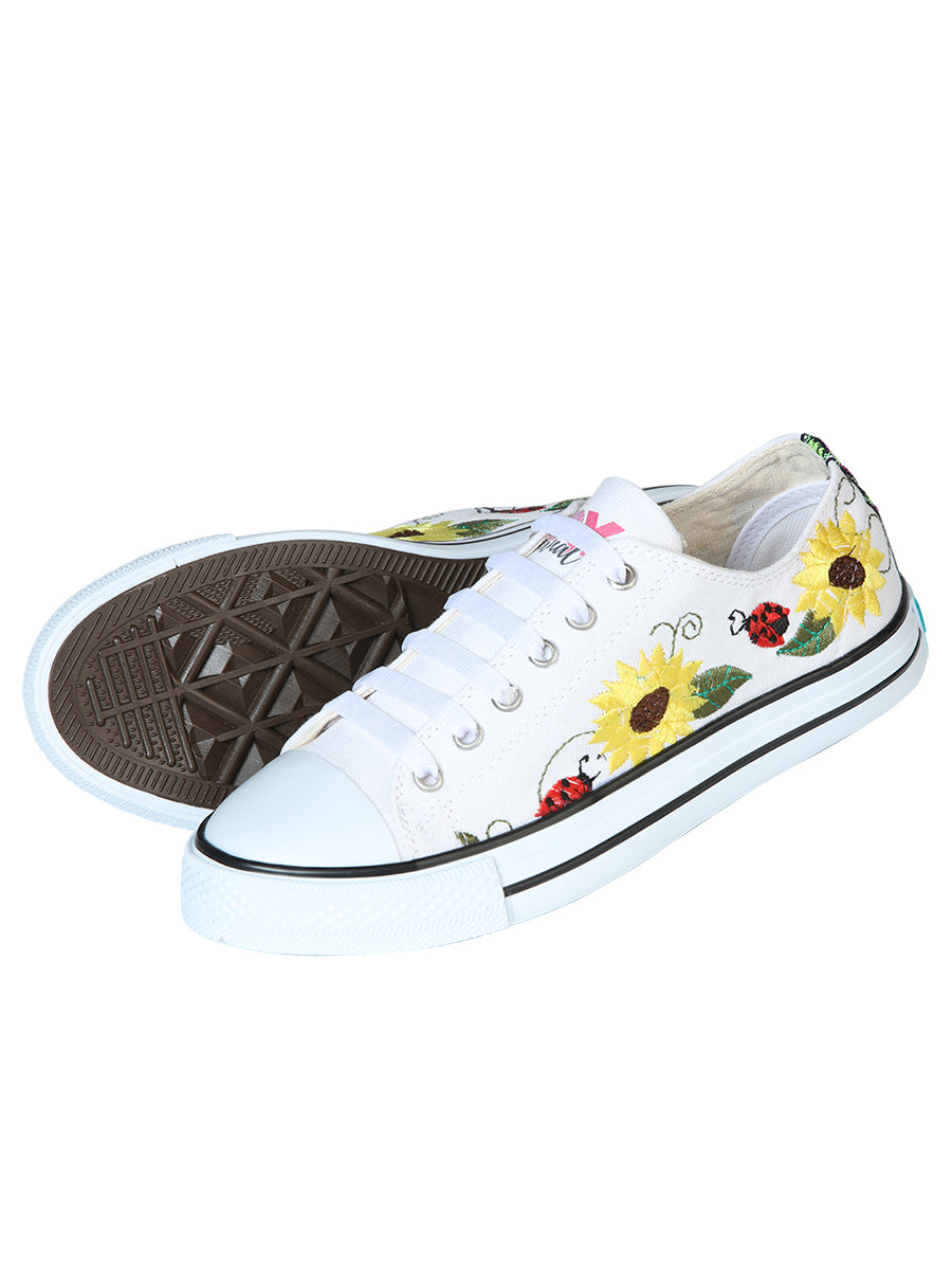 Artisanal Embroidered Sneakers, Textile Canvas, White, 602786