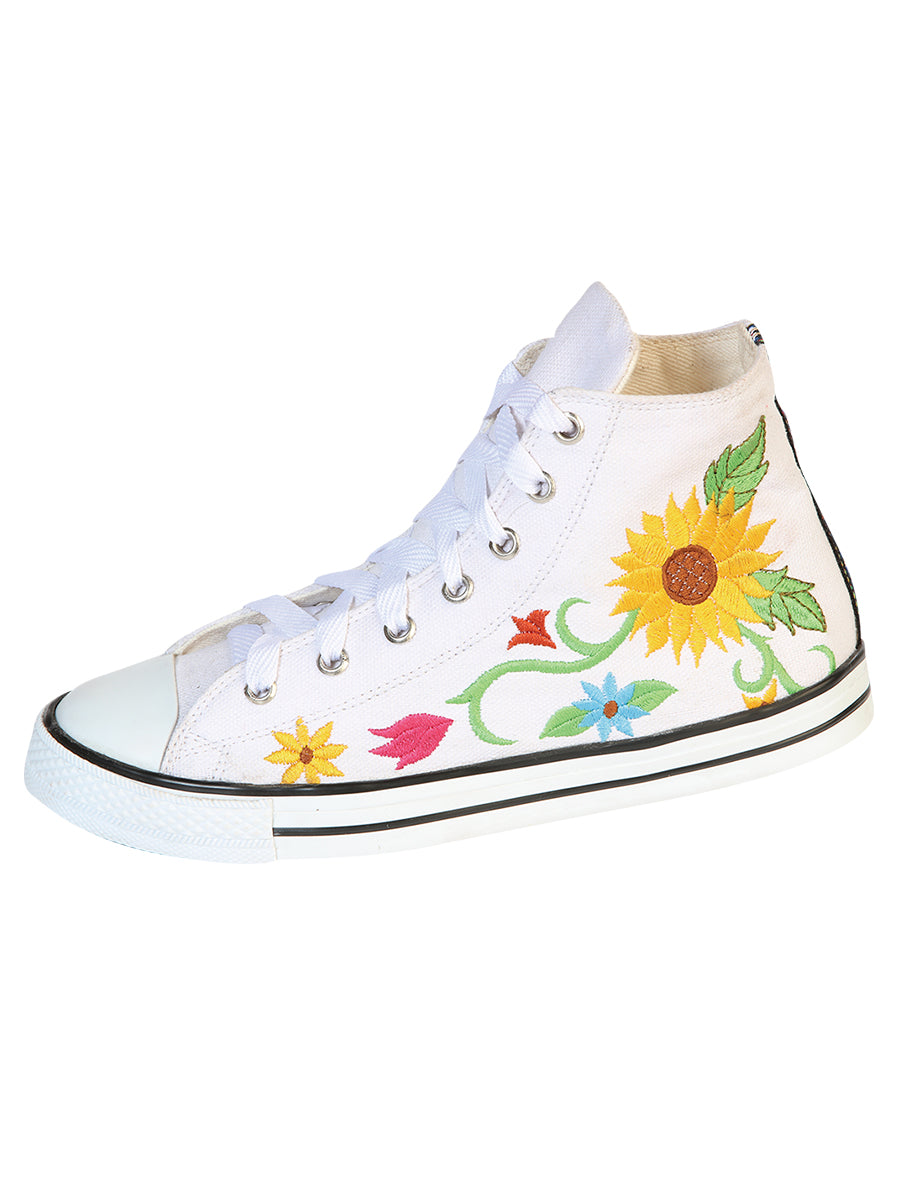 Artisanal Embroidered Sneakers, Textile Canvas, White, 602787