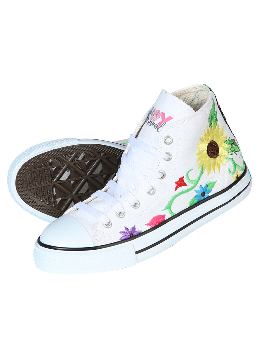Artisanal Embroidered Sneakers, Textile Canvas, White, 602787