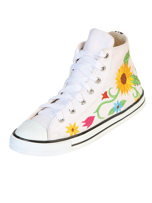 Artisanal Embroidered Sneakers, Textile Canvas, White, 602787
