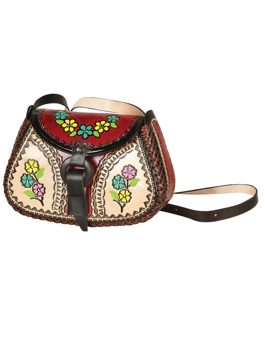 Artisanal Handbag, Leather, Wine/Multicolor, 603680