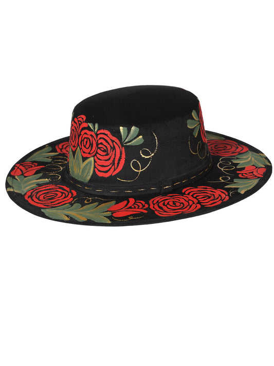 Artisanal Mexican Hand-Painted Suede Hat, Black 603719