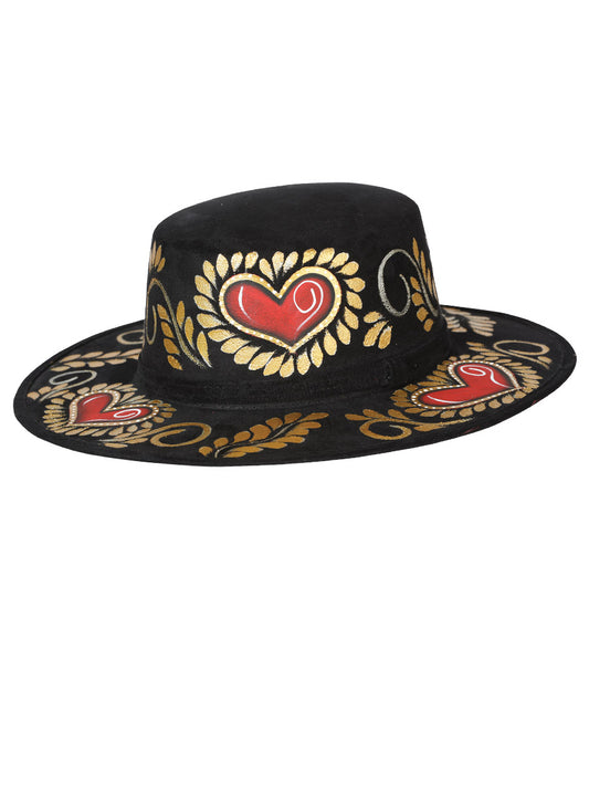 Artisanal Mexican Hand-Painted Suede Hat, Black 603722