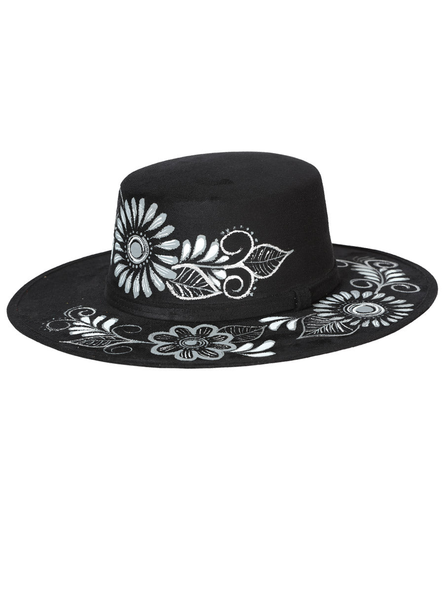 Artisanal Mexican Hand-Painted Suede Hat, Black 603725