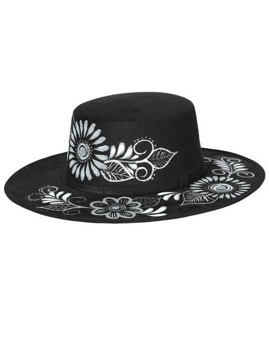 Artisanal Mexican Hand-Painted Suede Hat, Black 603725