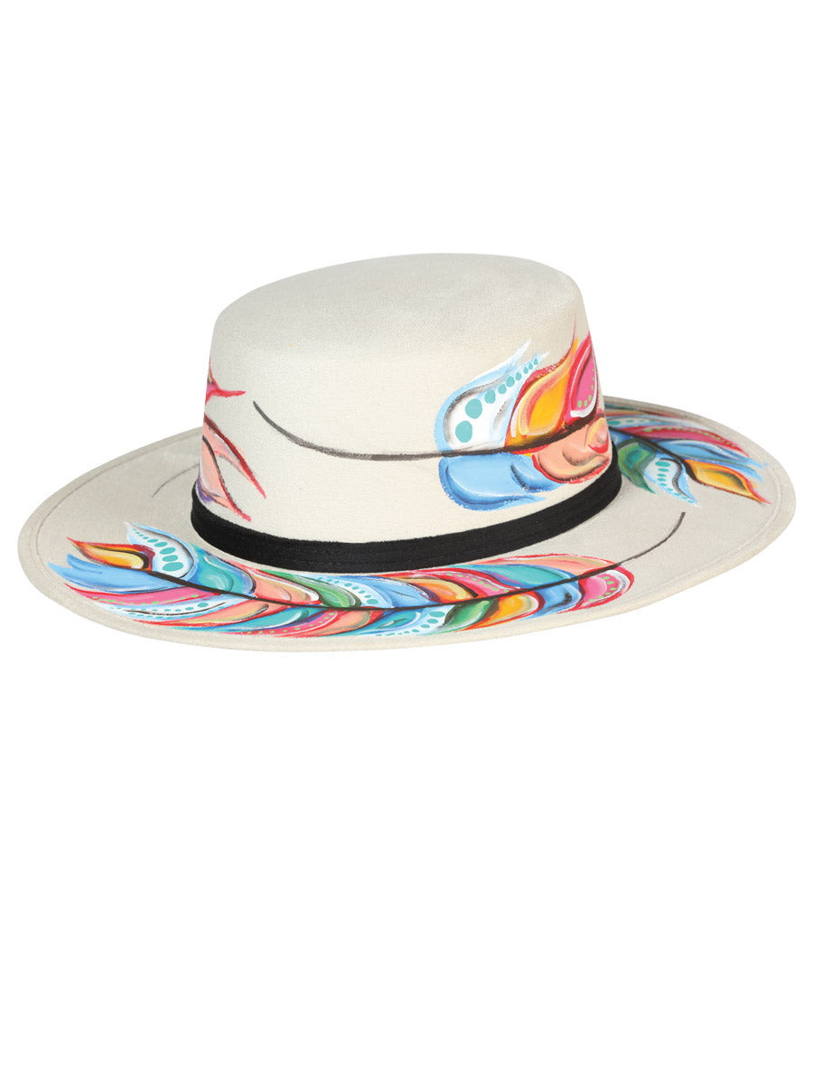 Artisanal Mexican Hand-Painted Suede Hat, Black 603728