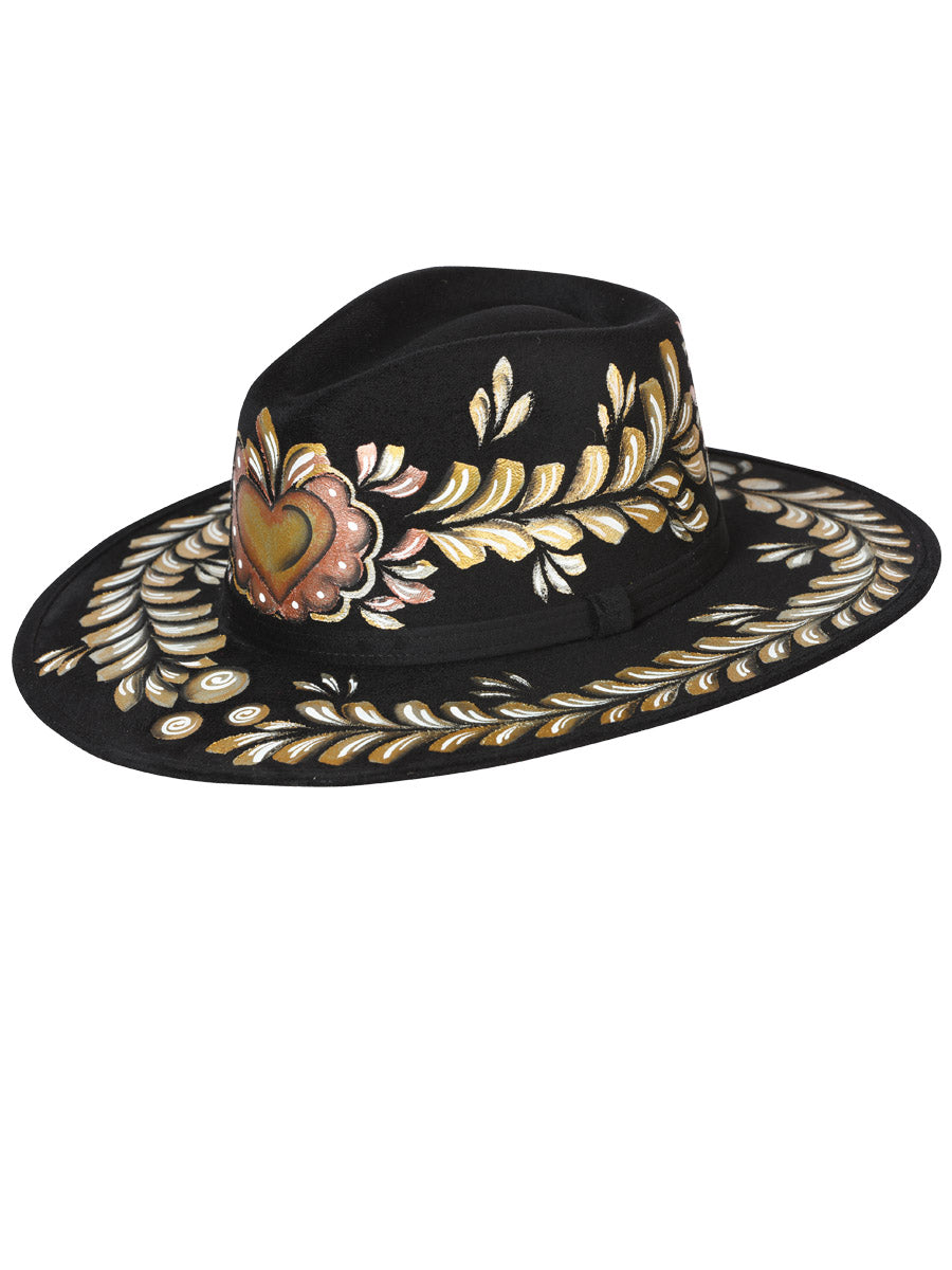 Artisanal Mexican Hand-Painted Suede Hat, Black 603736