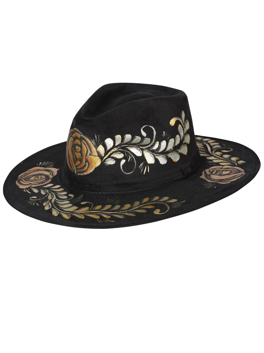 Artisanal Mexican Hand-Painted Suede Black Hat 603737
