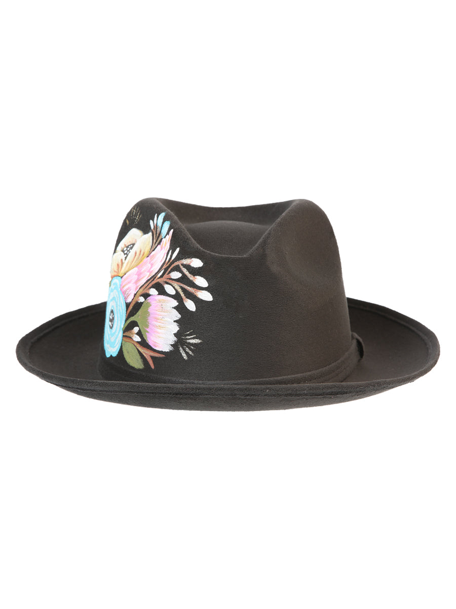 Artisanal Hand Painted Suede Hat, Black, 603820