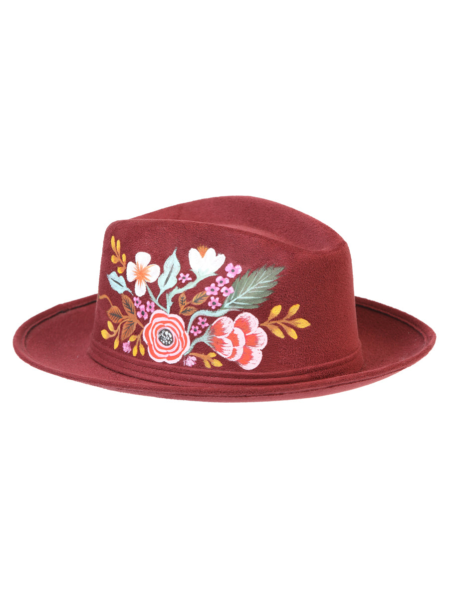 Artisanal Hand Painted Suede Wine Hat 603821