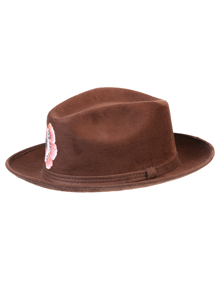 Artisanal Hand Painted Suede Hat, Brown 603822
