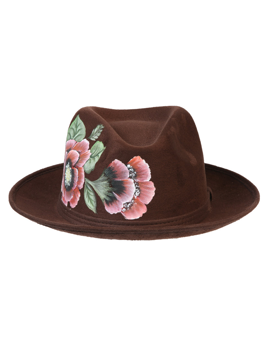 Artisanal Hand Painted Suede Hat, Brown 603822