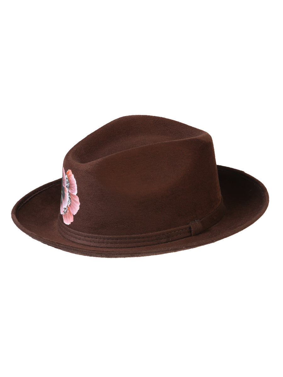 Artisanal Hand Painted Suede Hat, Brown 603822