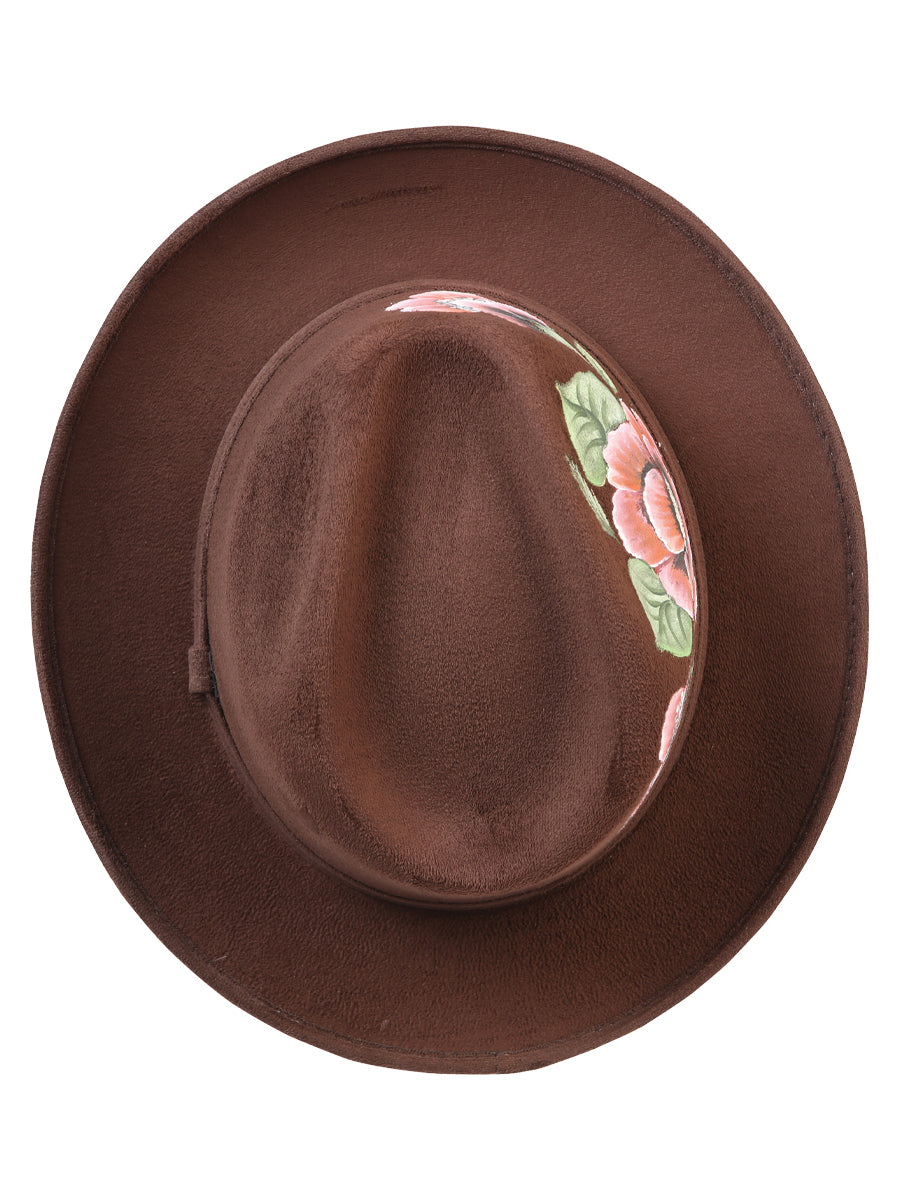 Artisanal Hand Painted Suede Hat, Brown 603822