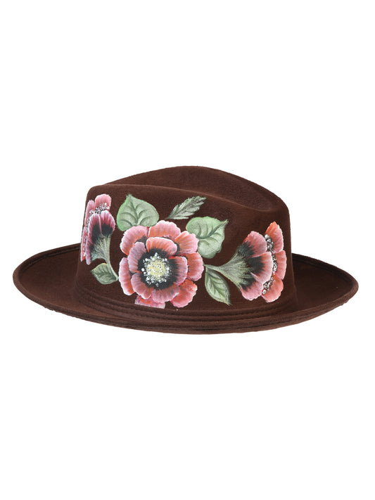 Artisanal Hand Painted Suede Hat, Brown 603822